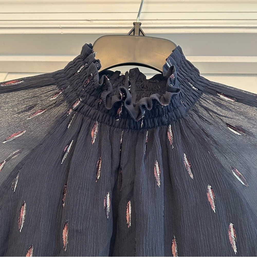 Rebecca Taylor Silk Metallic Chiffon Long Sleeve Top Size 6 - Picture 10 of 12